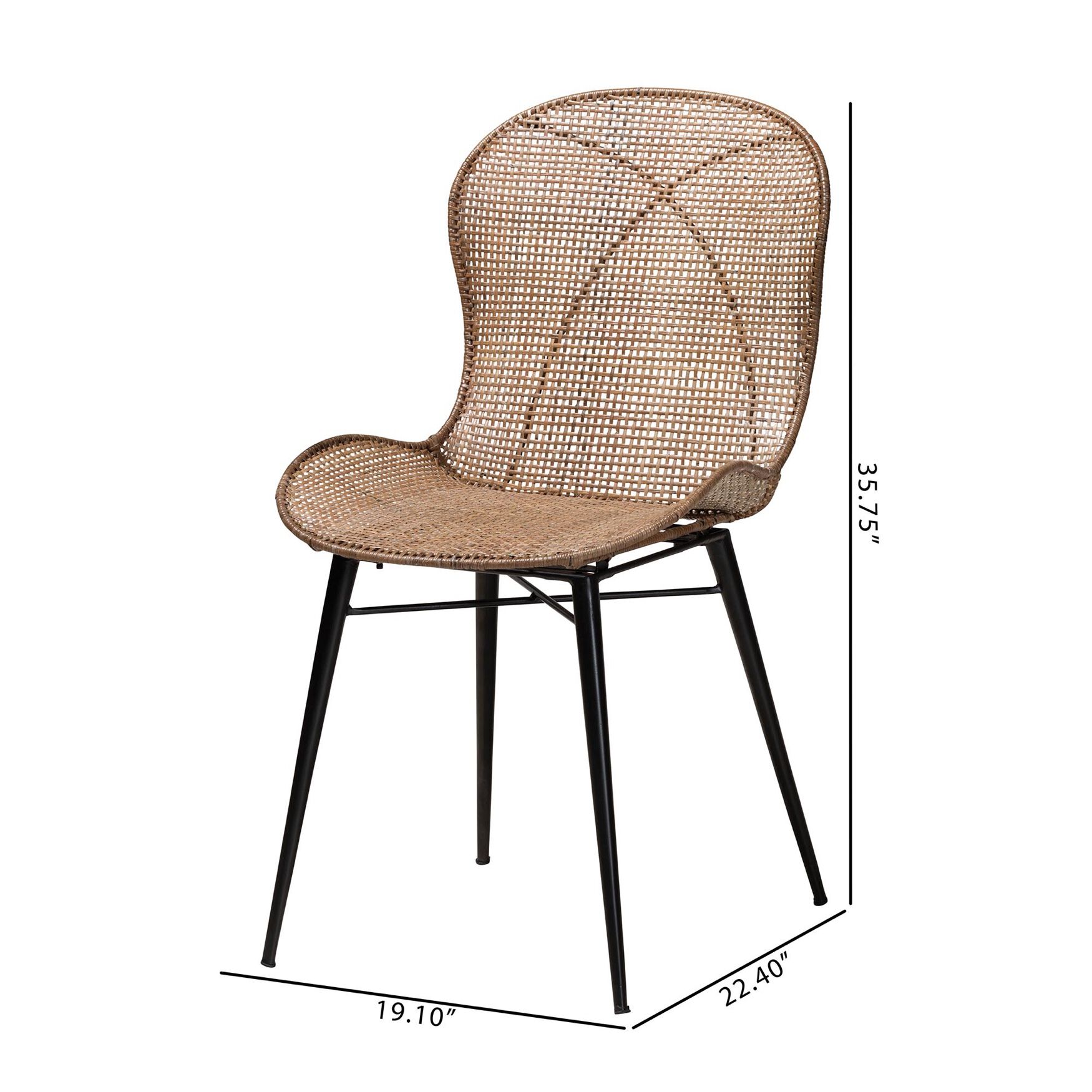 Sabelle Japandi Greywashed Rattan and Black Metal 2-Piece Dining Chair Set, , alternate image number 14