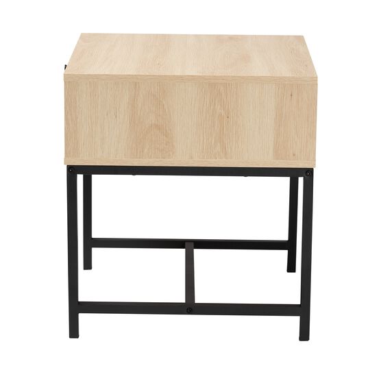 Caterina Mid-Century Modern Transitional Natural Brown Finished Wood And Natural Rattan 1-Drawer Nightstand, , alternate image number null