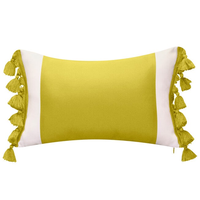 Edie @ Home Indoor/Outdoor Colorblock Tassel Fringe Decorative Throw Pillow 12X20, Citron, CITRON, hi-res image number null