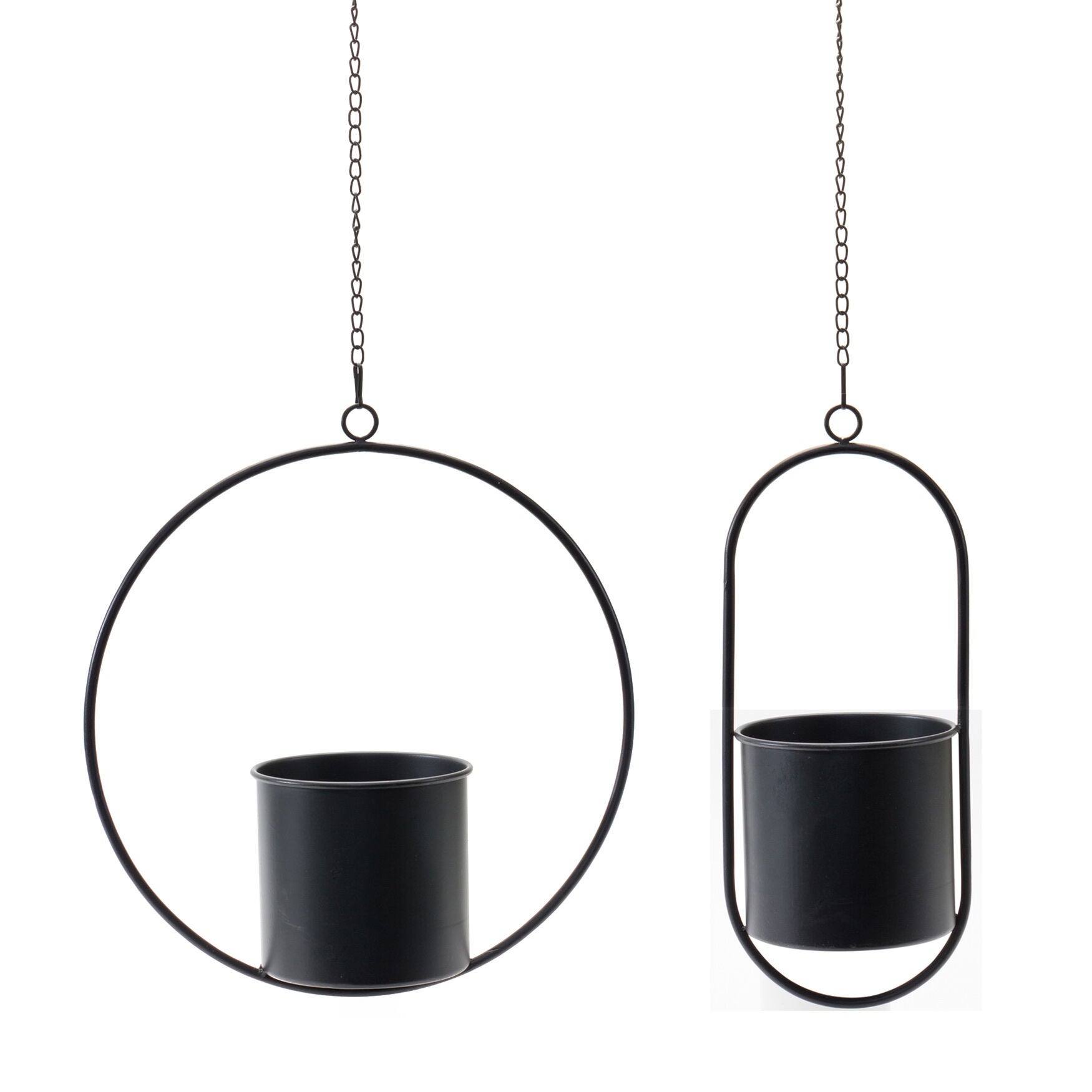Modern Hanging Planter With Frame (Set Of 2), BLACK, hi-res image number 0
