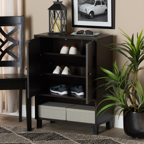 Rossin Wood 2-Door Entryway Shoe Storage Cabinet W Bottom Shelf Furniture, , alternate image number null