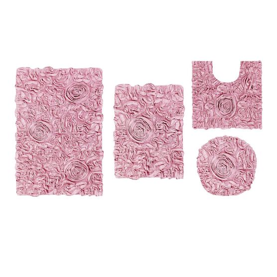 Bell Flower 4 Piece Set Bath Rug Collection, PINK, hi-res image number null