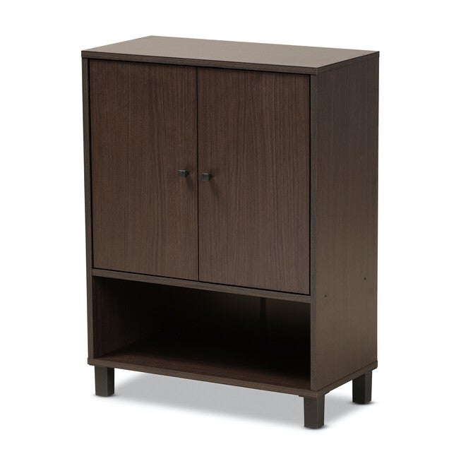 Rossin Wood 2-Door Entryway Shoe Storage Cabinet W Bottom Shelf Furniture, BROWN BLACK, hi-res image number null