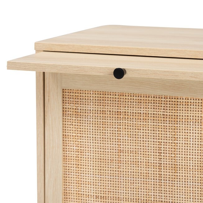 Caterina Mid-Century Modern Transitional Natural Brown Finished Wood And Natural Rattan 1-Door Nightstand With Pull-Out Shelf, , alternate image number null