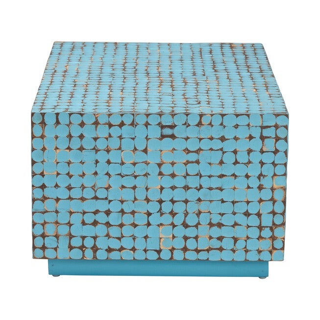 Nitza Bohemian Coconut Shell and Acacia Wood Coffee Table, BLUE, alternate image number 3