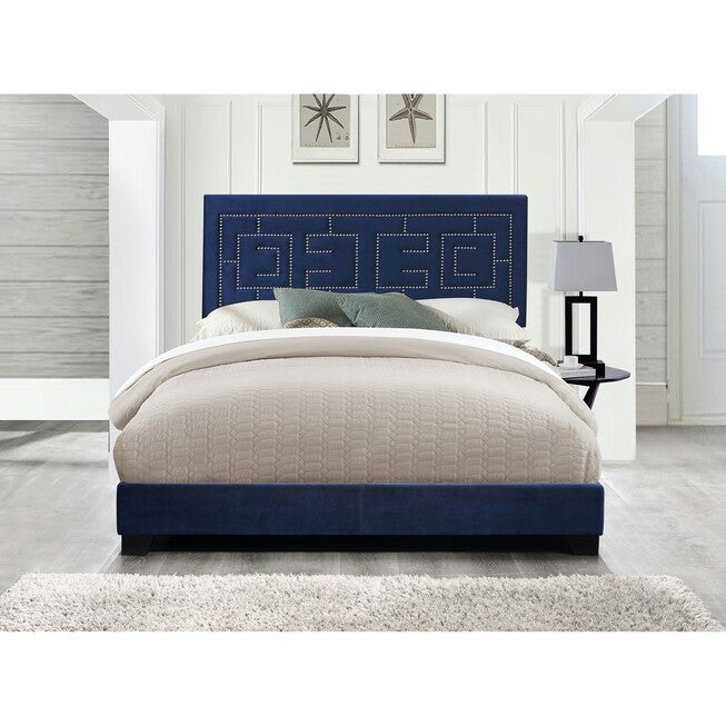 Queen Bed Bedroom, DARK BLUE VELVET, hi-res image number 0