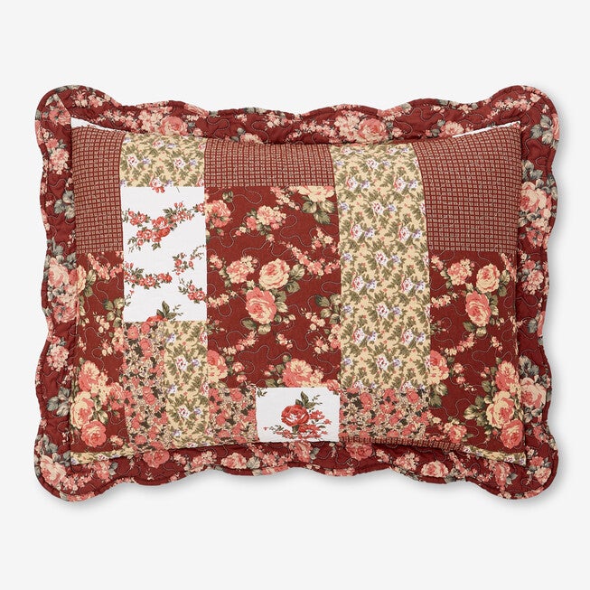allison printed patchwork standard sham, BURGUNDY MULTI, hi-res image number 0