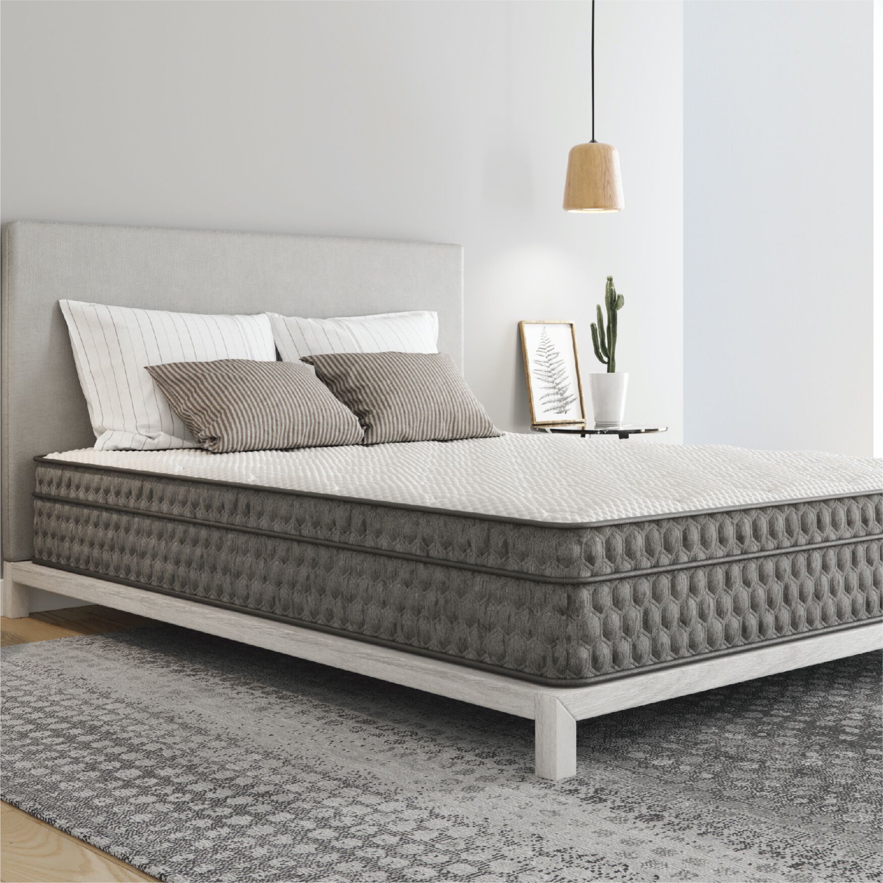 11 inches Gel Memory Foam Quilted Hybrid, Medium, Queen Mattress, WHITE GREY, hi-res image number 0