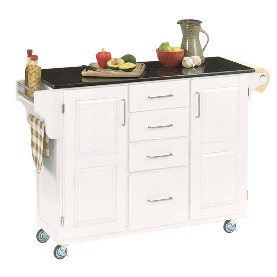 Large White Finish Create a Cart with Black Granite Top, WHITE BLACK, hi-res image number null