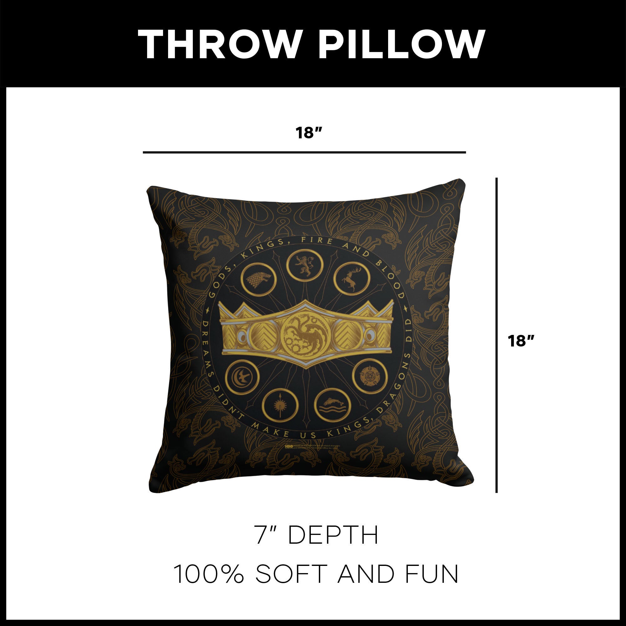 Warner Bros. House of the Dragon Dragons Did Throw Pillow 18X18 Inches, HOUSE DRAGON, alternate image number 4