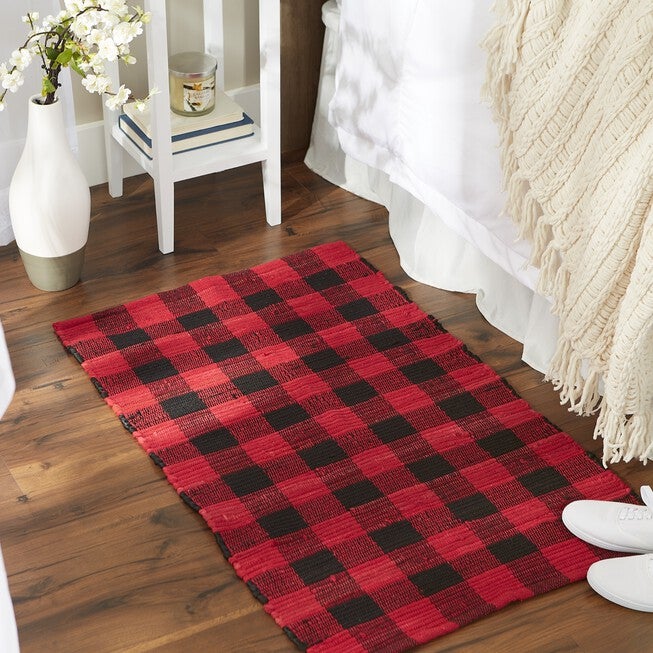 Red & Black Buffalo Check Rag Rug 26X40, , alternate image number null