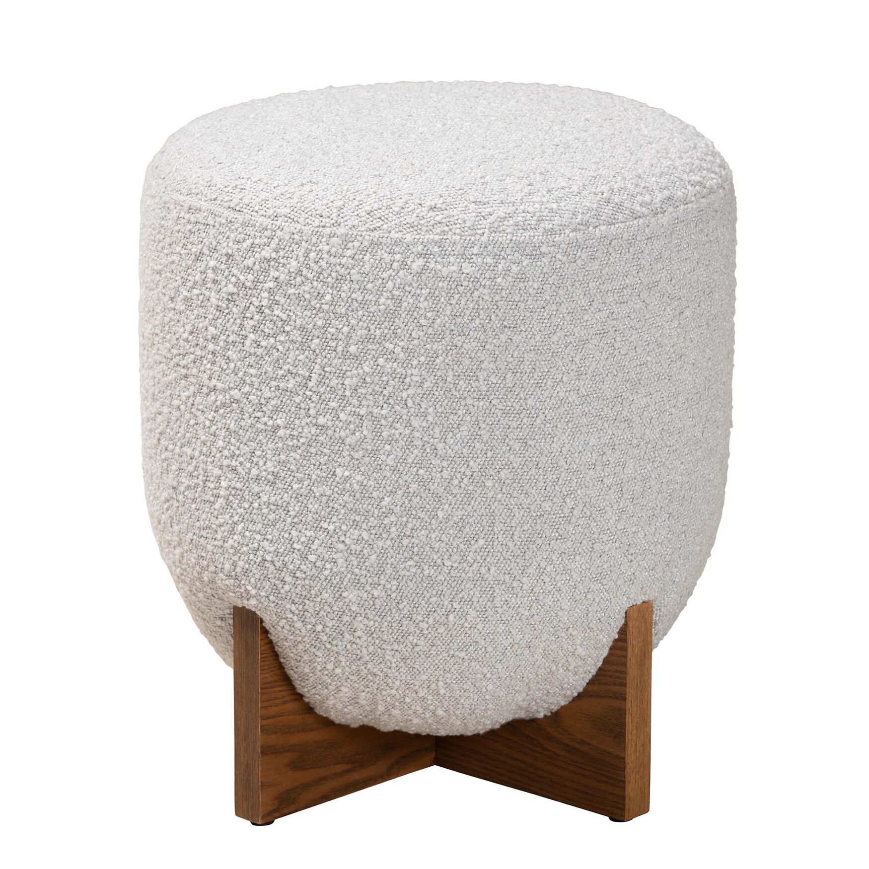 Fisk Japandi Cream Boucle Fabric And Walnut Brown Finished Wood Ottoman Footstool, , alternate image number 7