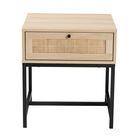 Caterina Mid-Century Modern Transitional Natural Brown Finished Wood And Natural Rattan 1-Drawer Nightstand, , alternate image number null