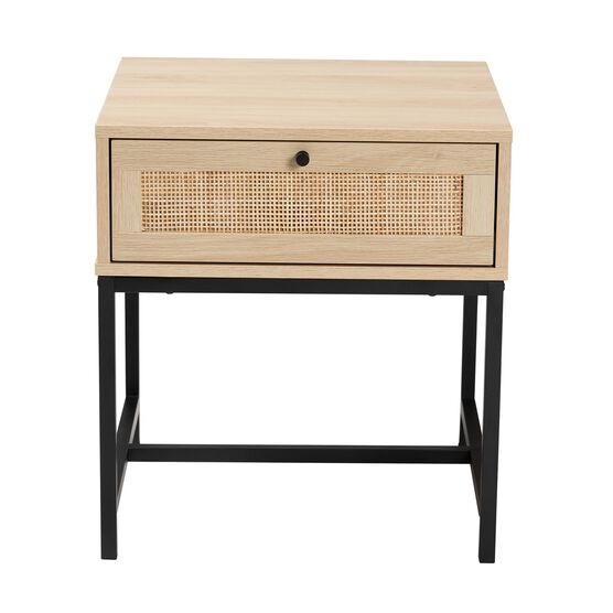 Caterina Mid-Century Modern Transitional Natural Brown Finished Wood And Natural Rattan 1-Drawer Nightstand, , alternate image number null