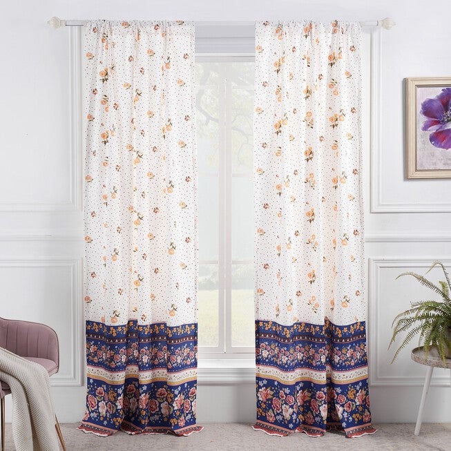 Marsha Window Curtain Panel Pair, BLUE, hi-res image number 0