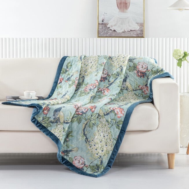 Pavona Velvet Garden Throw Blanket, JADE, hi-res image number null