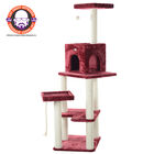 Real Wood 69" Faux Fur Covered Cat Condo House Tower, BURGUNDY, hi-res image number null