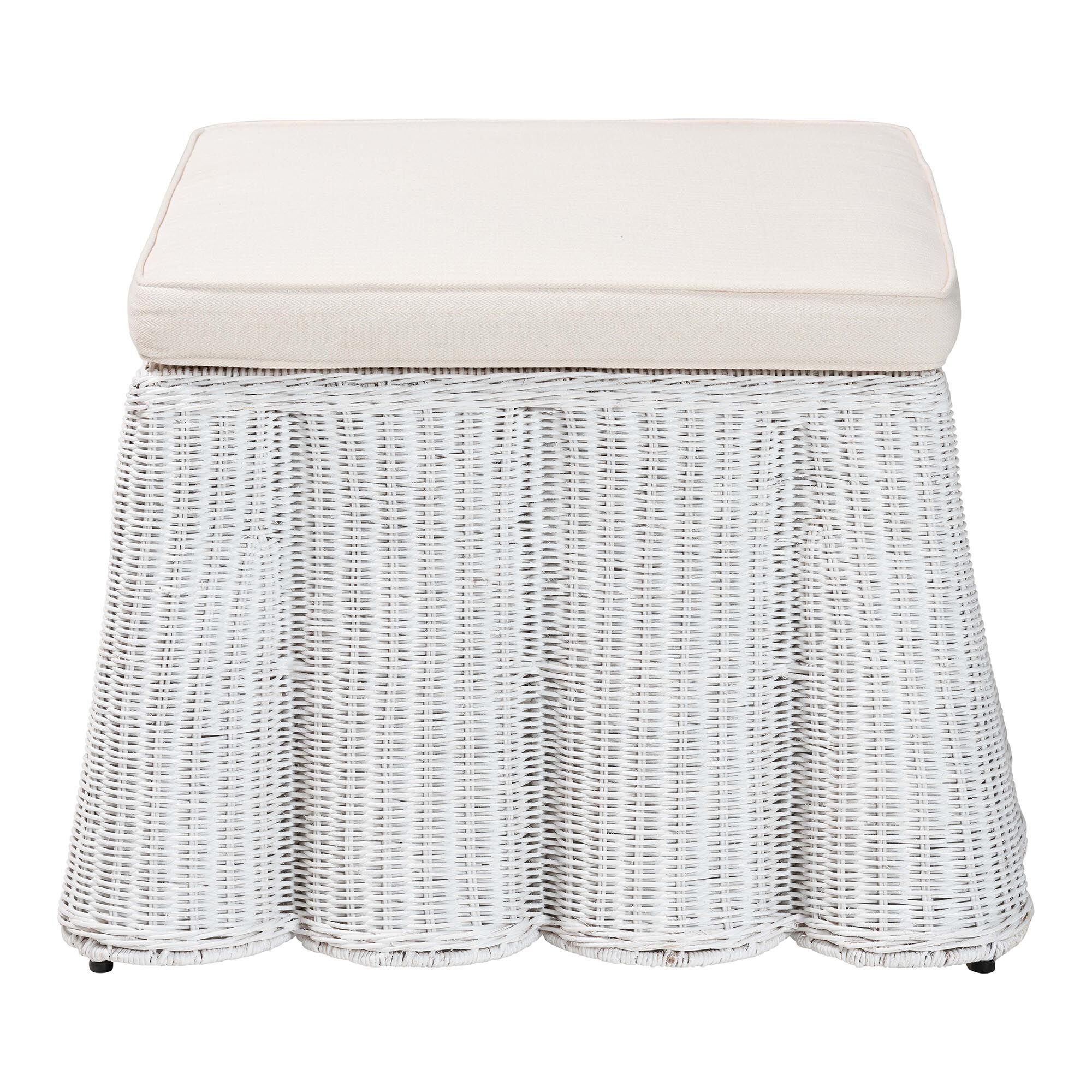 Palm Bohemian Scallop Rattan Ottoman, WHITE, alternate image number 2