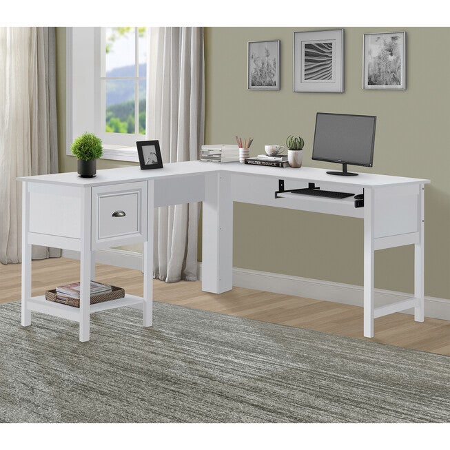 Saint Birch Ansel 56 Inches L-Desk With Keyborad Pullout Tray Writing Desk, , on-hover image number 1
