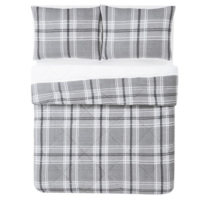 Cozy Teddy Plaid 3 Piece Comforter Set, , alternate image number null