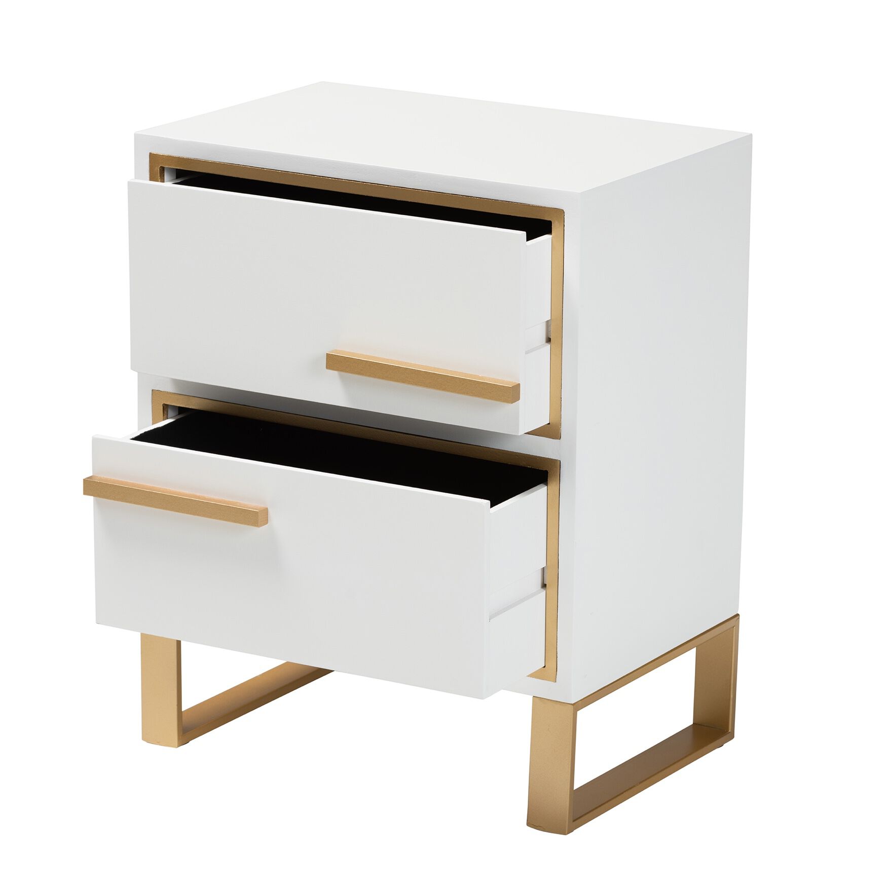 Giolla Contemporary Glam And Luxe White Finished Wood And Gold Metal 2-Drawer Nightstand, , on-hover image number 1