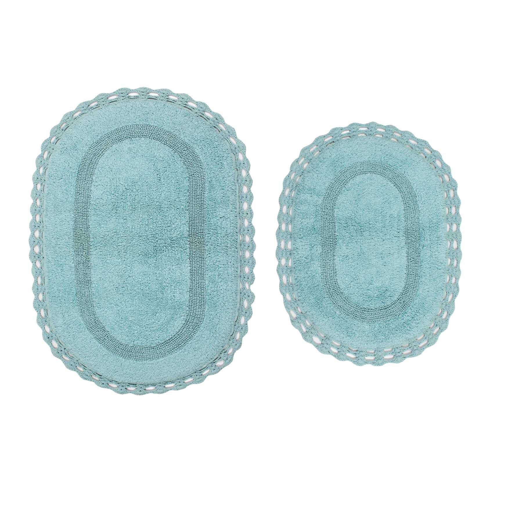 Hampton Crochet 2 Piece Bath Rug Collection, AQUA, hi-res image number 0