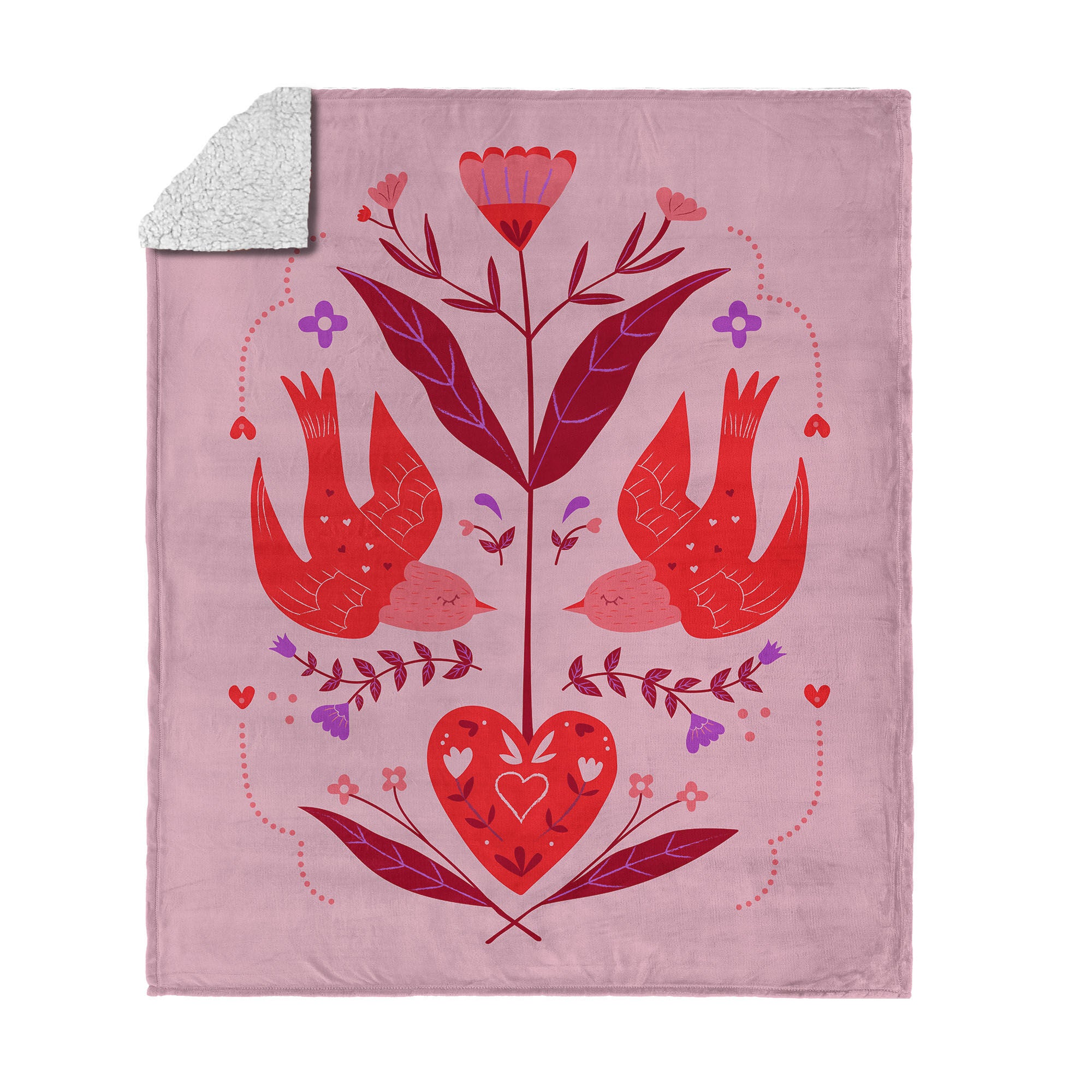 Valentine's Day Flying Birds Silk Touch Sherpa Throw Blanket 50x60 Inches, FLYING BIRDS, hi-res image number 0