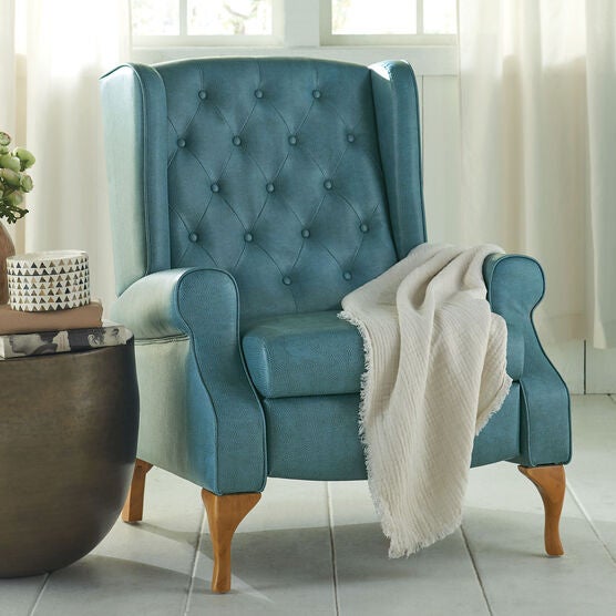 Oversized Queen Anne Style Tufted Wingback Recliner, BLUE HAZE, hi-res image number null