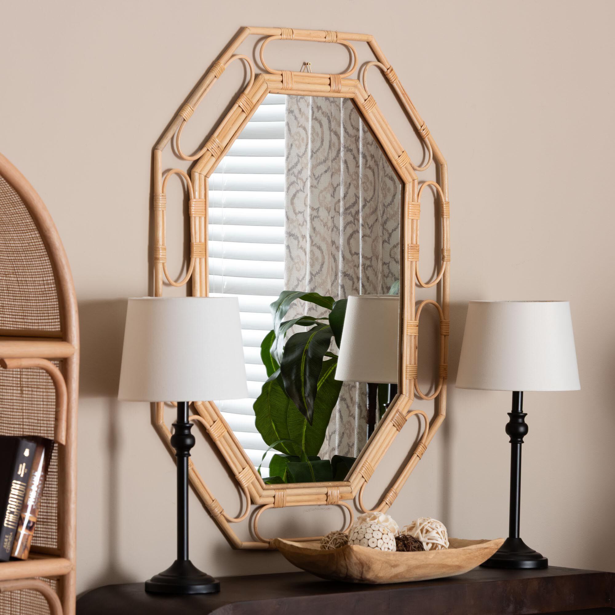 Remedy Octagonal Natural Rattan Wall Mirror, NATURAL, hi-res image number 0