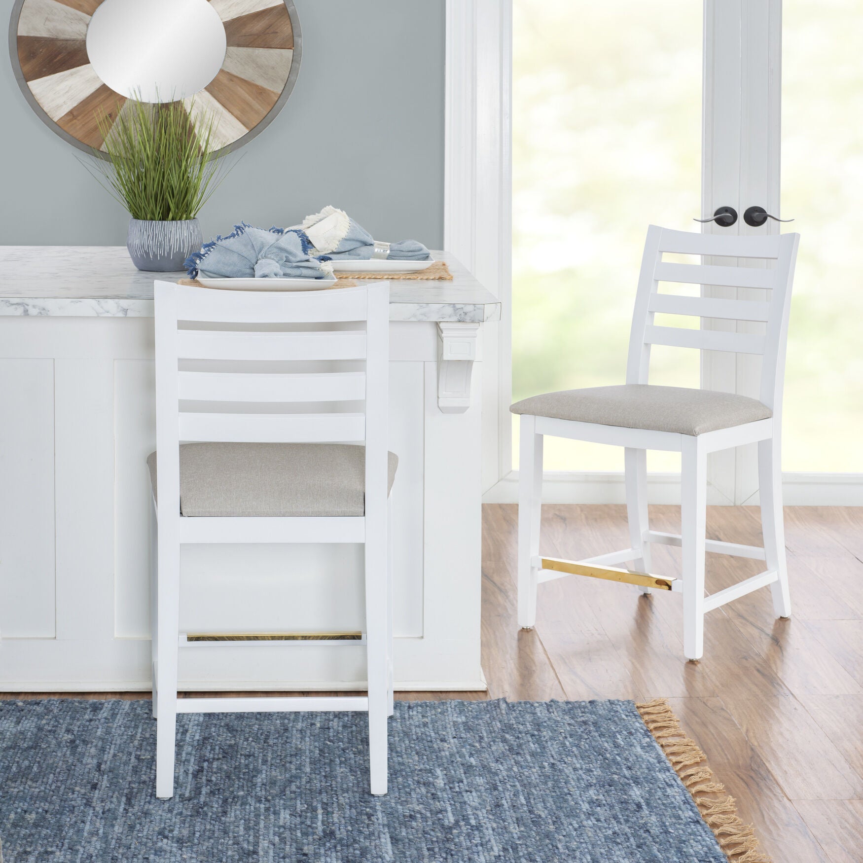 Flynn Counter Stool White Upholstered Set of 2, , alternate image number 6