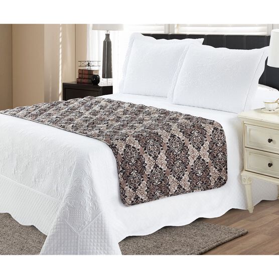 Demask Reversible Quilted Bed Runner Protector, DAMASK TAUPE, hi-res image number null