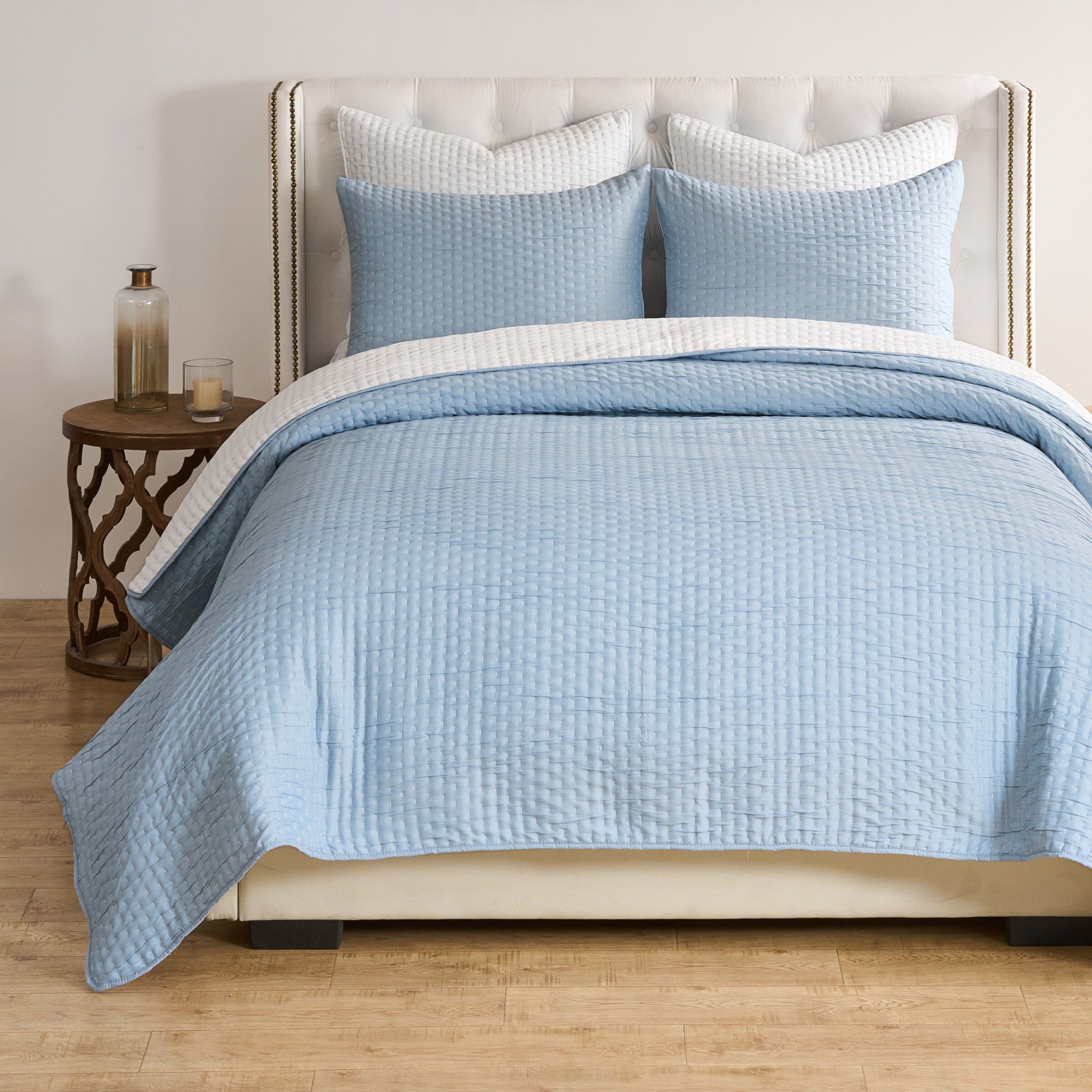 Homestead Rustic Farmhouse Matelassé Coverlet Set, SKY BLUE, alternate image number 1