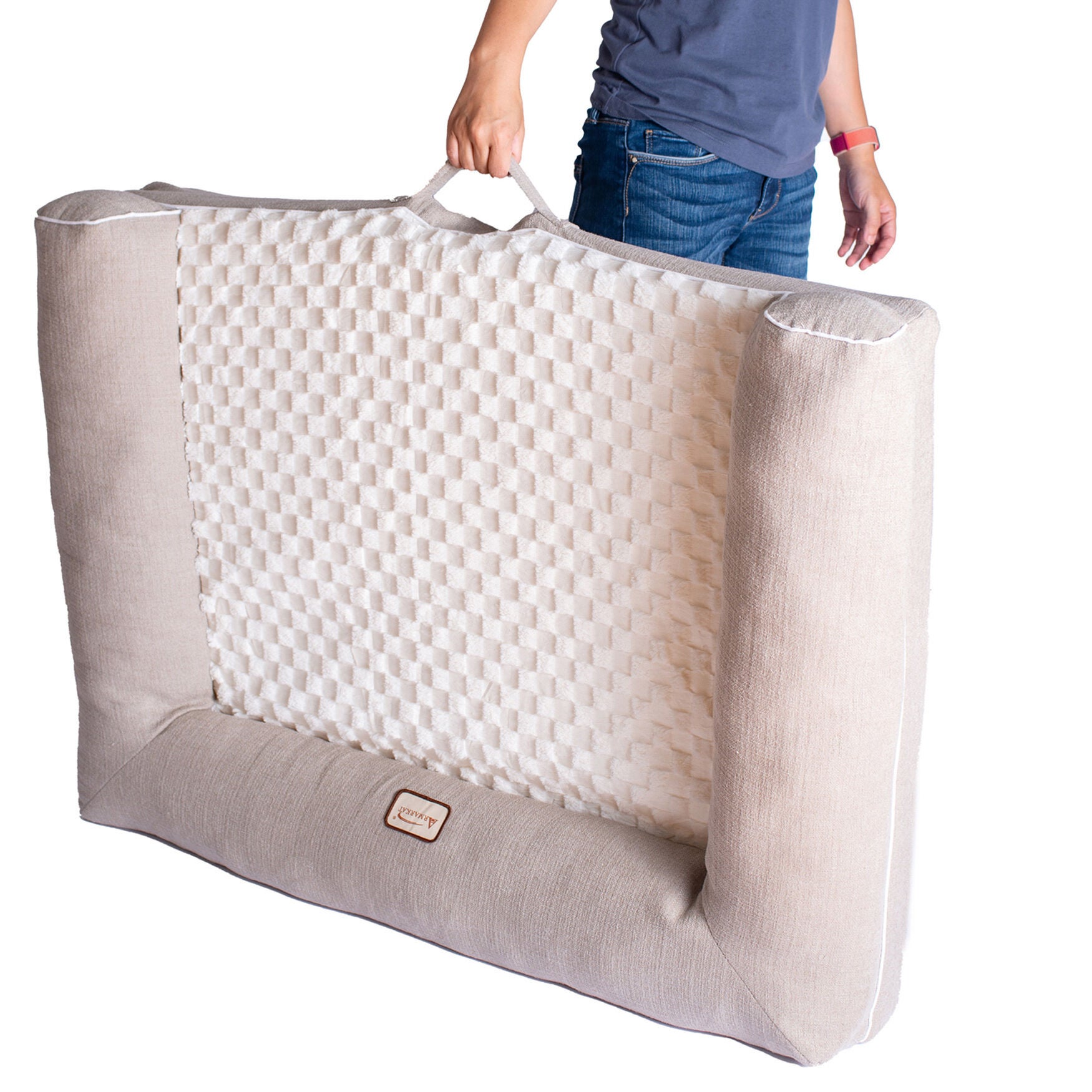 Bolstered Pet Bed Cushion With Memory Foam, Medium Ivory & Beige, , alternate image number 5