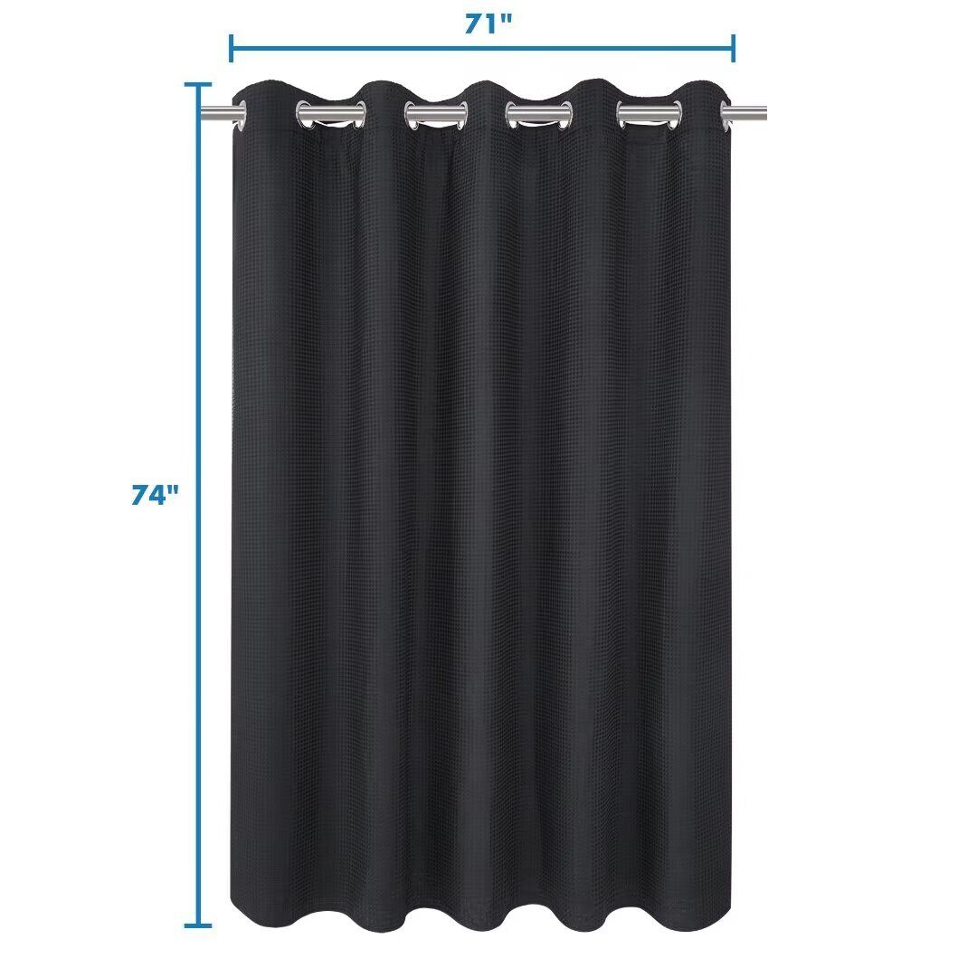 No Hook Cotton Blend Waffle Woven Shower Curtain with Snap-in Liner, BLACK, alternate image number 5