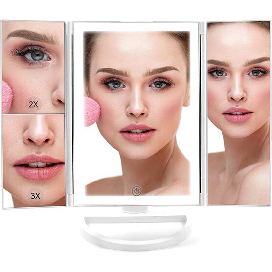 Tri-Fold Makeup Mirror With 3-Color Led Lighting, , alternate image number null