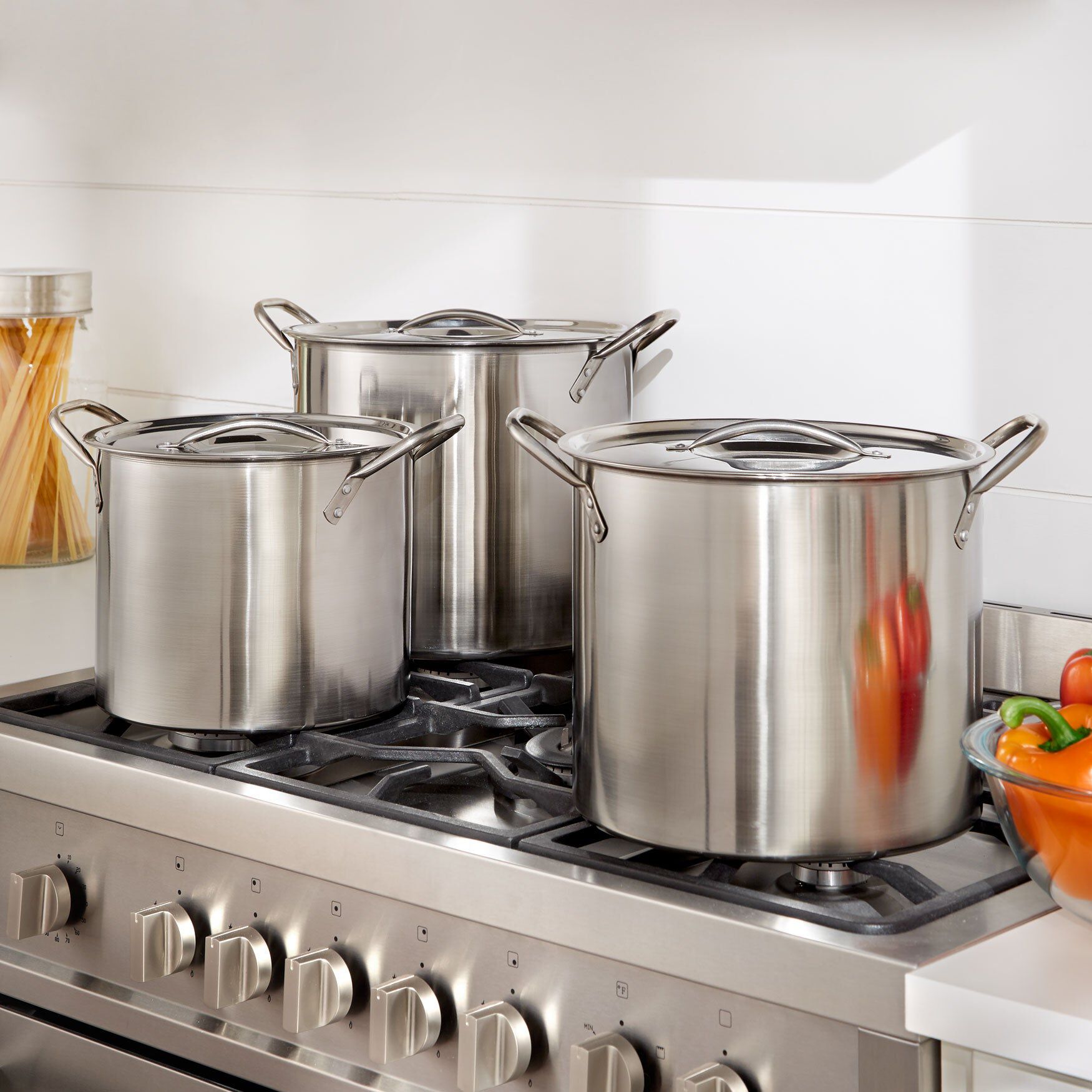 6-Pc. Stainless Steel Stockpot Set, STAINLESS STEEL, hi-res image number 0