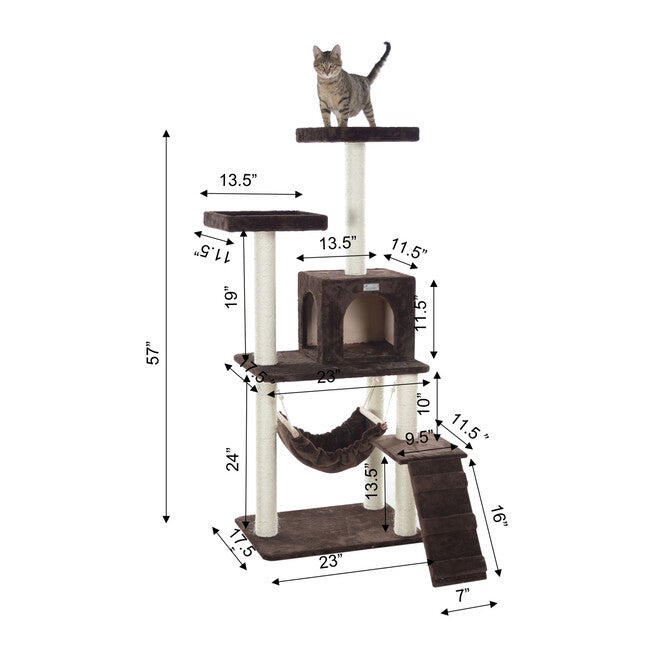 4 Level Gleepet Real Wood 57 inches Condo Cat Tree With Ramp, Hammock, , alternate image number null