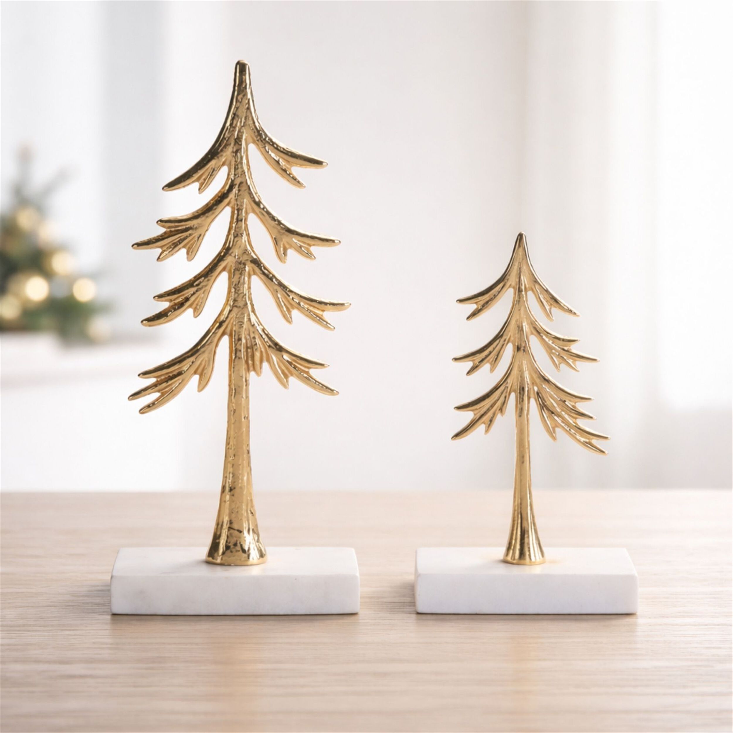 Modern Metal Trees on Marble Base (Set of 2), GOLD, alternate image number 2