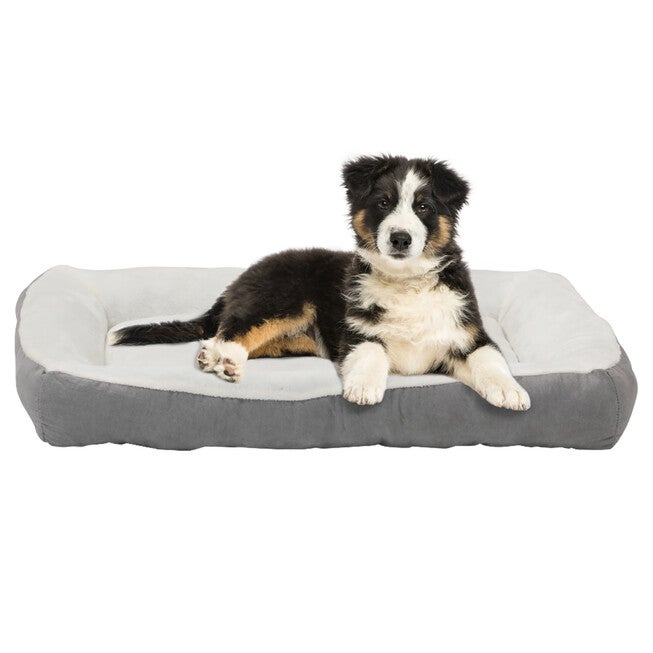 Happycare Tex Rectangle large Gray bumper pet bed, 40 x 30 inches, high quality plush cover and non-slip buttom, GRAY, hi-res image number null