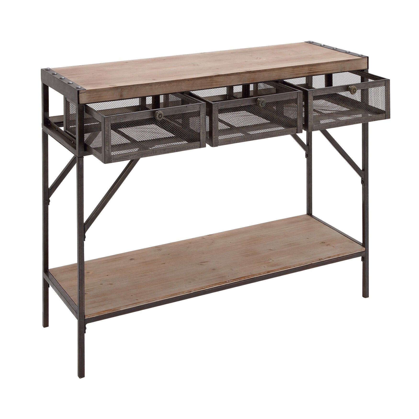 Brown Industrial Metal Console Table, 32 x 43, , on-hover image number 1