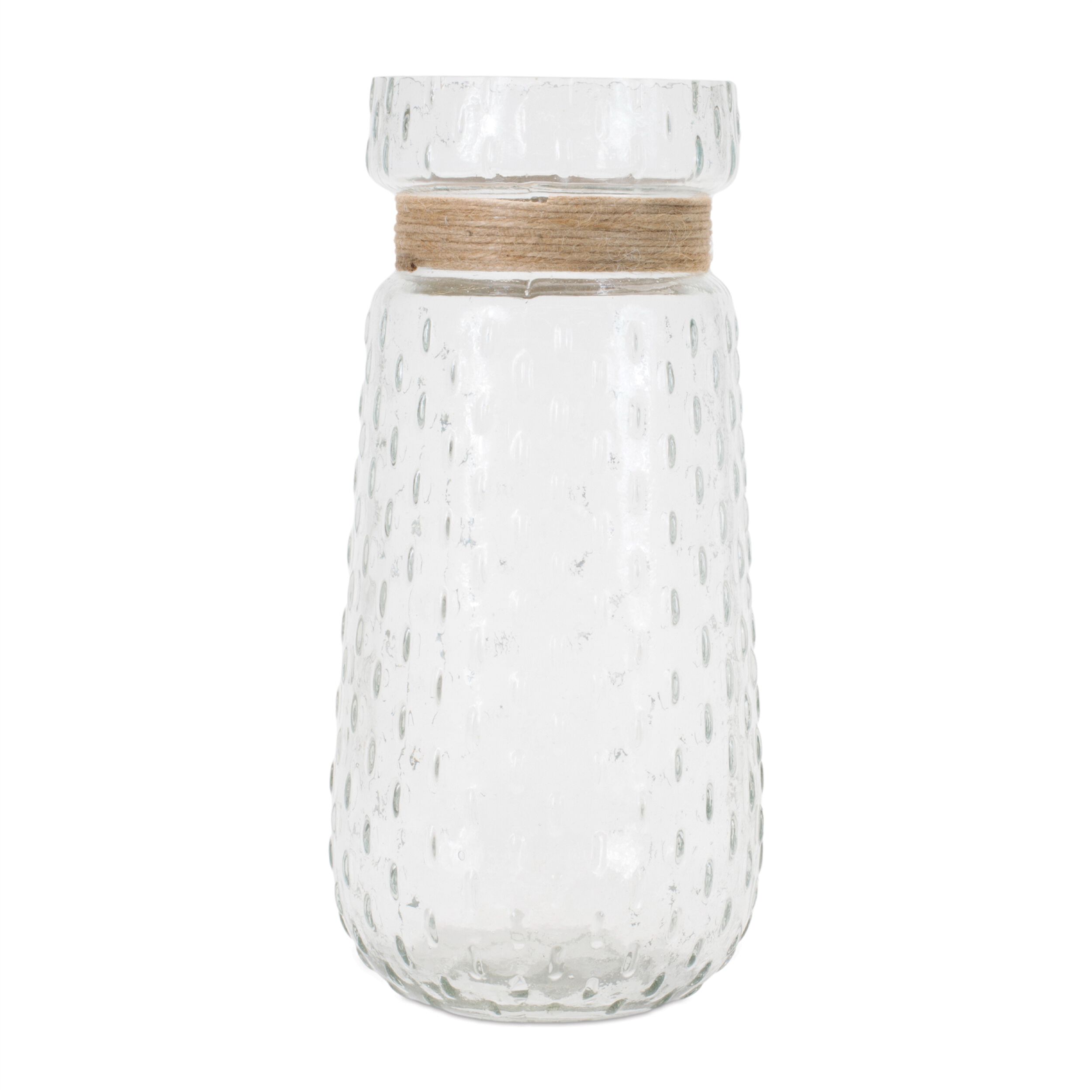 Texture Glass Vase with Jute Accent Set of 2, CLEAR BEIGE, hi-res image number 0