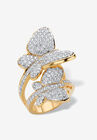 Yellow Gold Plated Cubic Zirconia Butterfly Wraparound Ring, BUTTERFLY, hi-res image number null