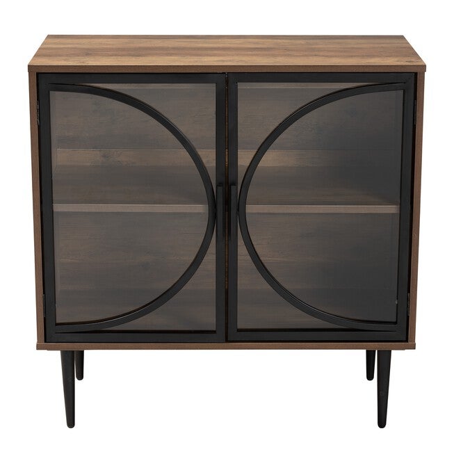 Carter Mid-Century Modern Industrial Walnut Brown Finished Wood And Black Metal 2-Door Sideboard, , alternate image number 1