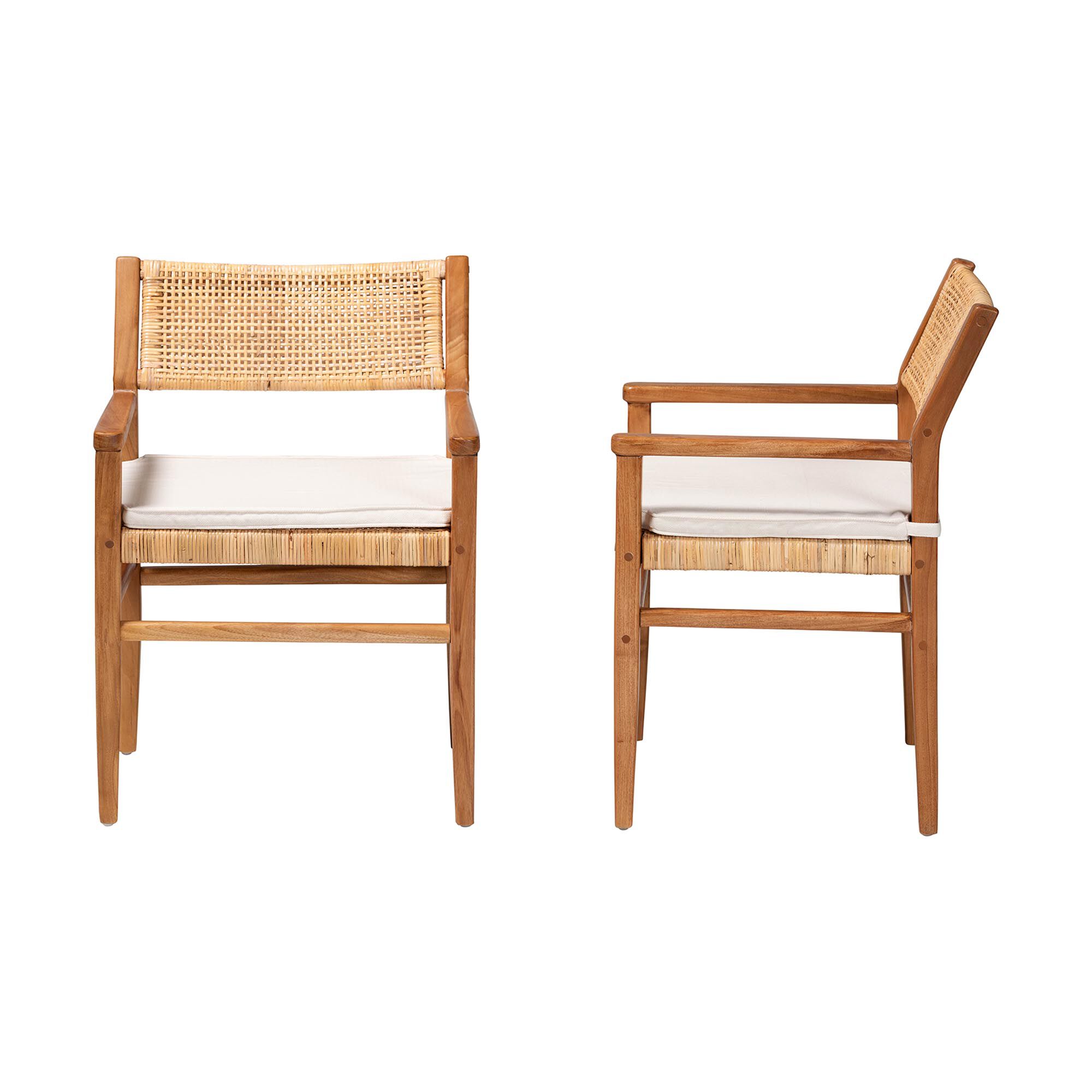 Chatura Natural Rattan and Mahogany Wood 2-Piece Dining Armchair Set, HONEY, alternate image number 3