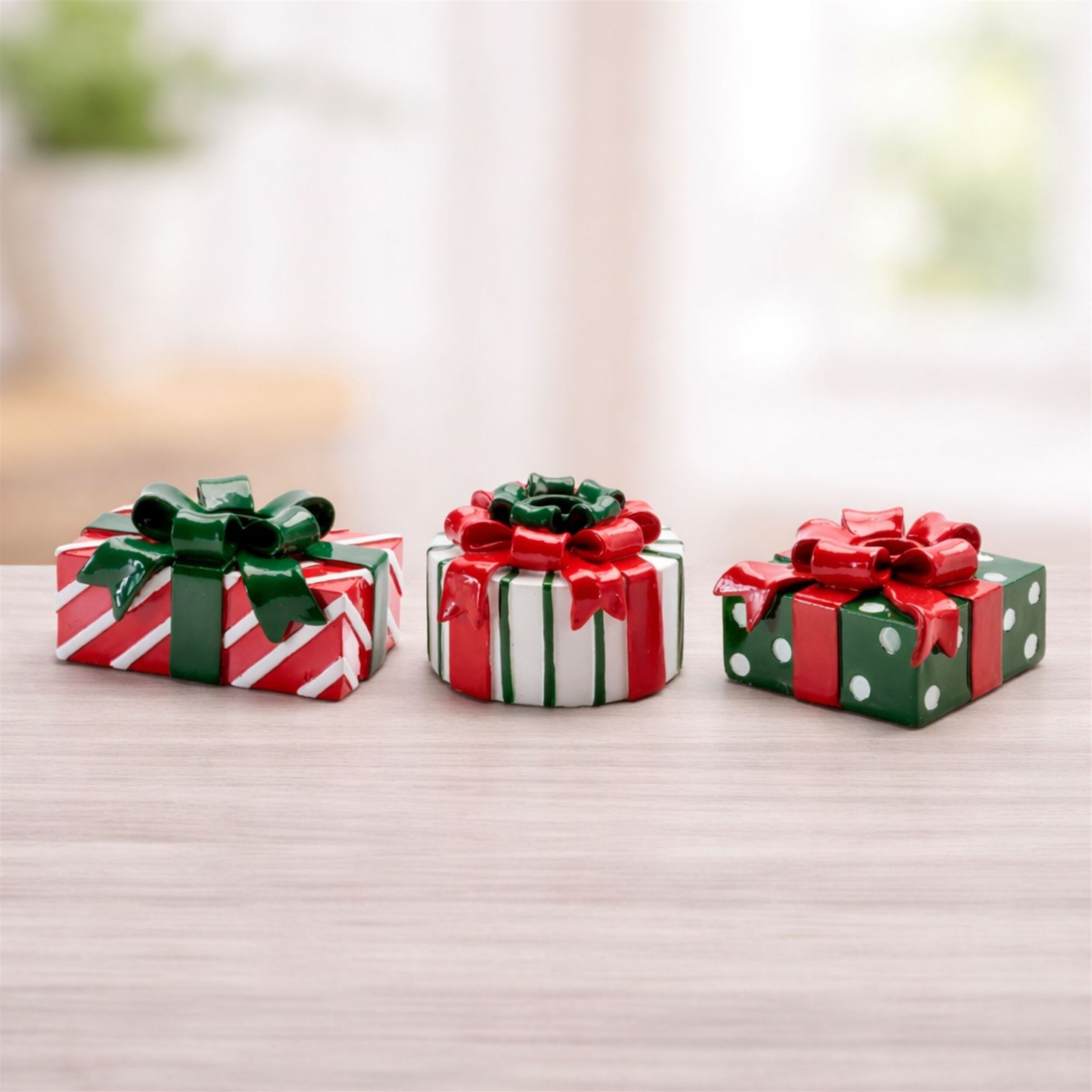 Holiday Present with Taper Candle Holder (Set of 3), RED WHITE GREEN, alternate image number 2