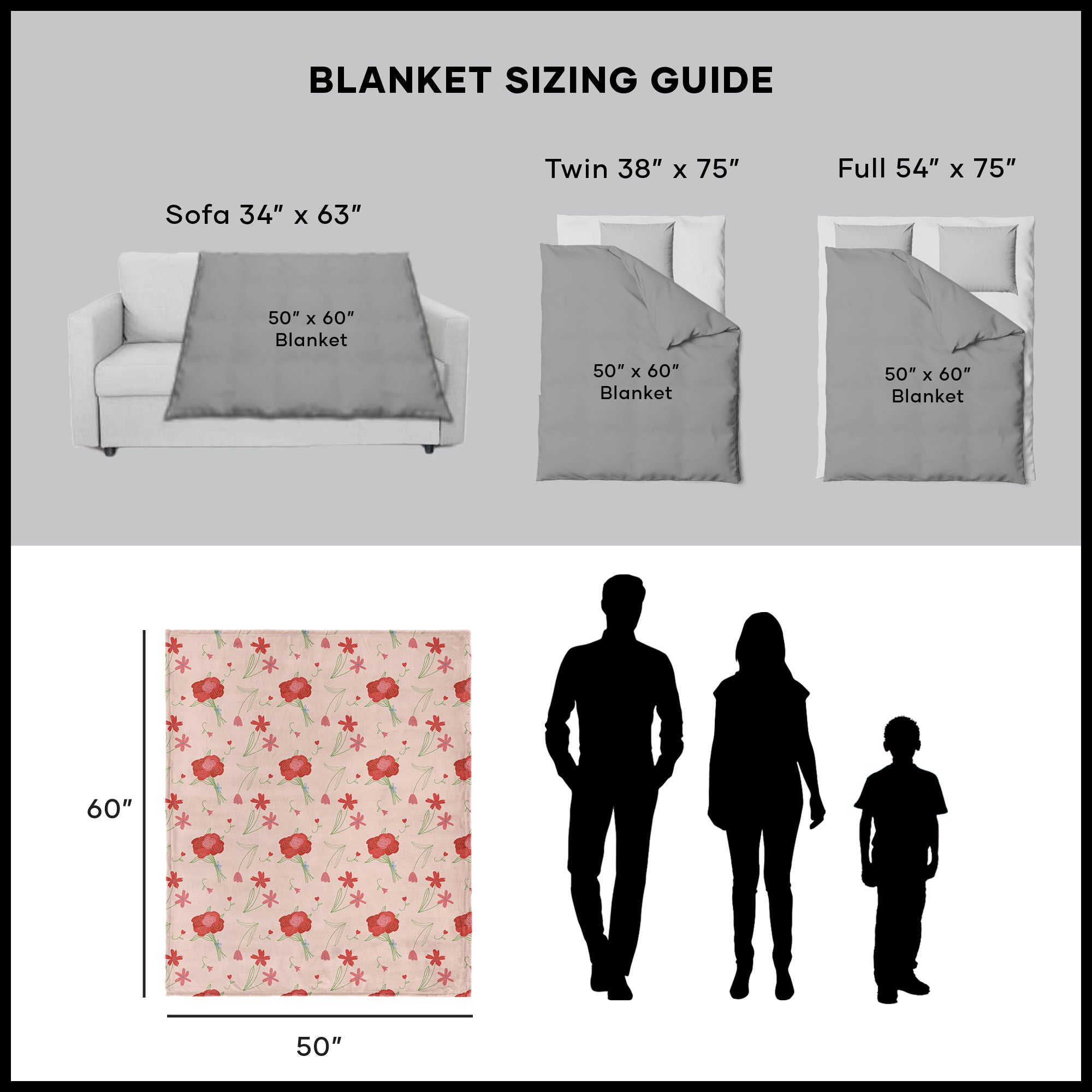 Valentine's Day Flowers Silk Touch Sherpa Throw Blanket 50x60 Inches, RED, alternate image number 5