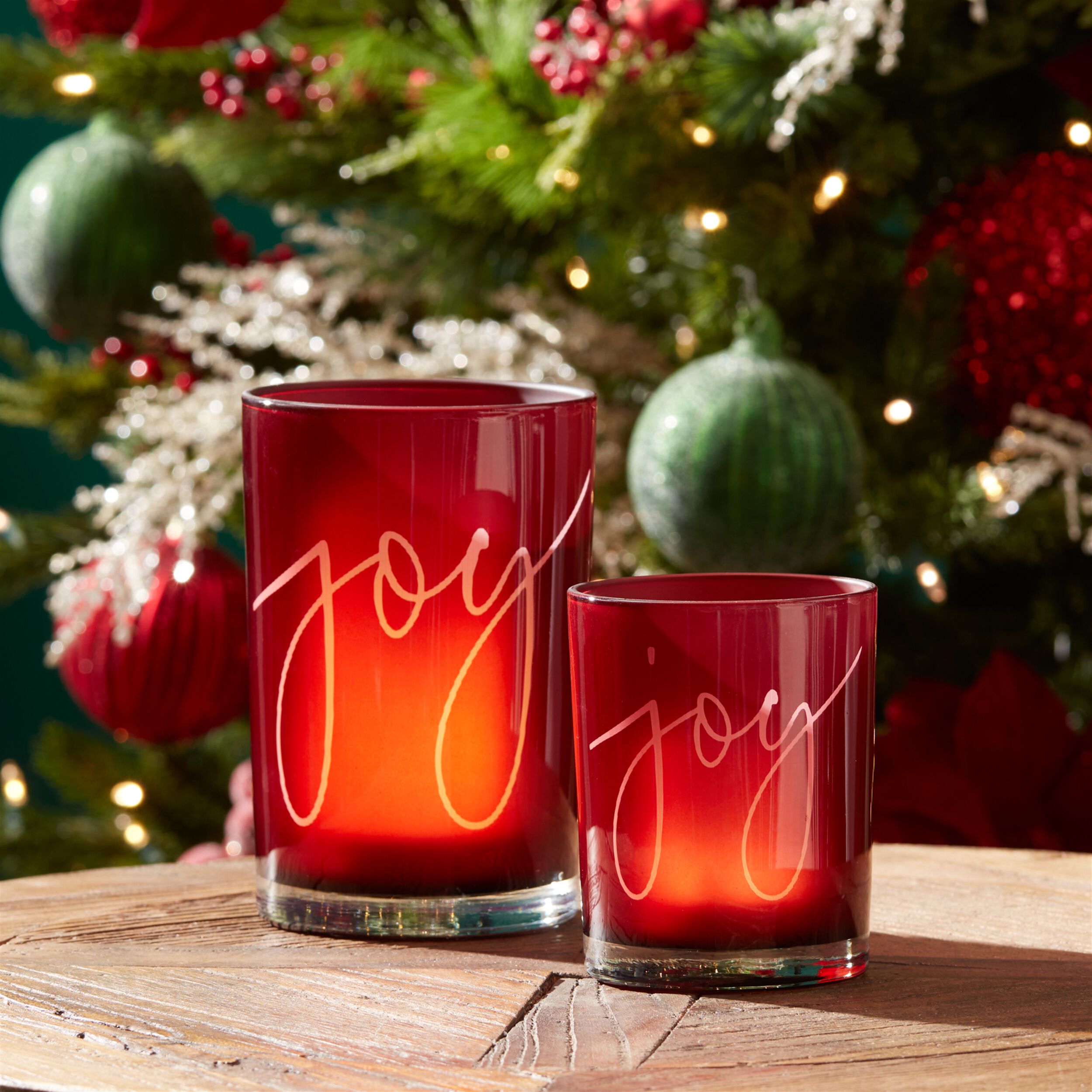 Joy Glass Votive Holder (Set of 2), RED, alternate image number 4