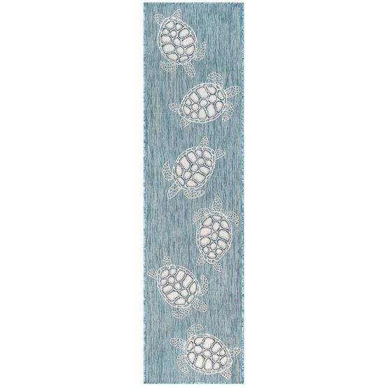Liora Manne Carmel Seaturtles Indoor/Outdoor Rug Aqua 23"X7'6", , alternate image number null