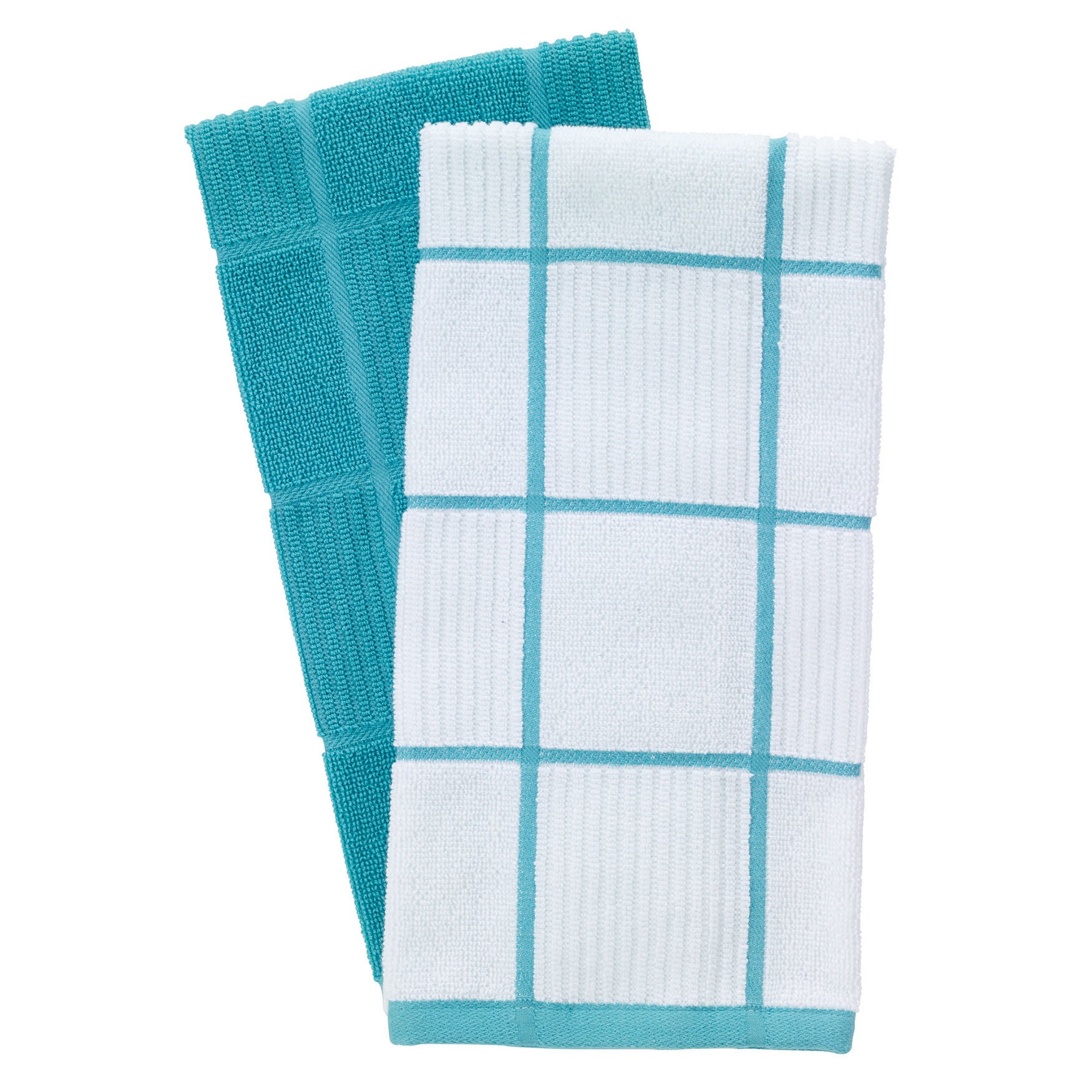 Solid And Check Parquet Kitchen Towel, Two Pack, BREEZE, hi-res image number 0