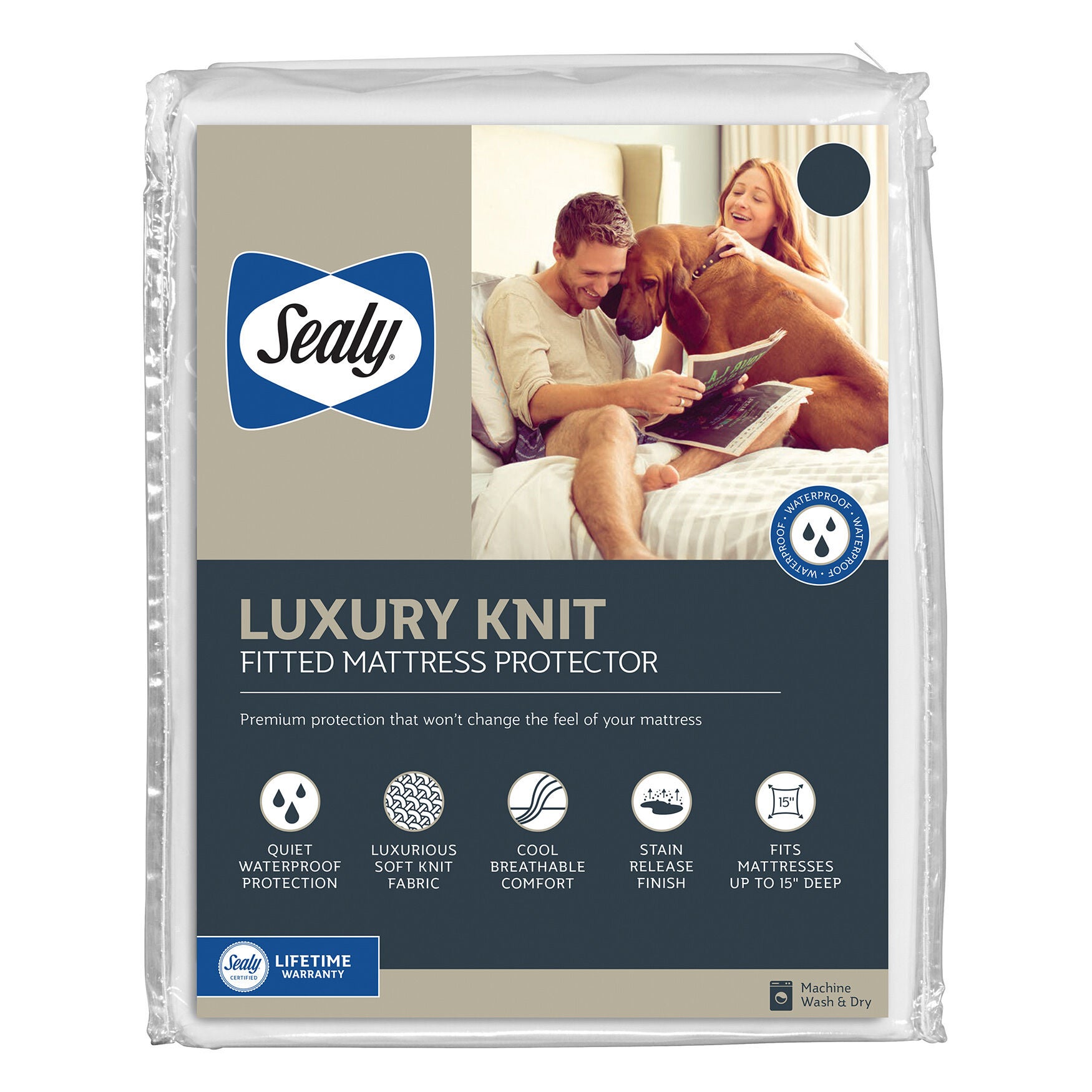 Sealy Luxury Knit Mattress Protector, WHITE, hi-res image number 0